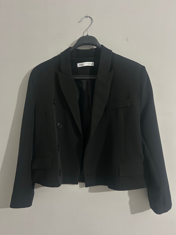 Düğmeli Siyah Kadın Mini Blazer - Görsel 3
