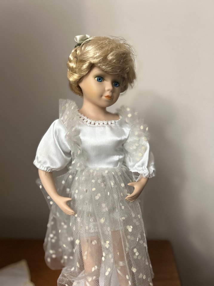 Beyaz Tül Elbiseli Porselen Bebek - Görsel 3