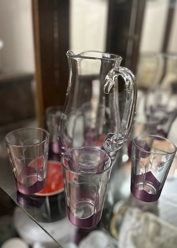Mor Detaylı Cam Sürahi ve Bardak Seti - Görsel 2