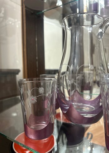 Mor Detaylı Cam Sürahi ve Bardak Seti - Görsel 4