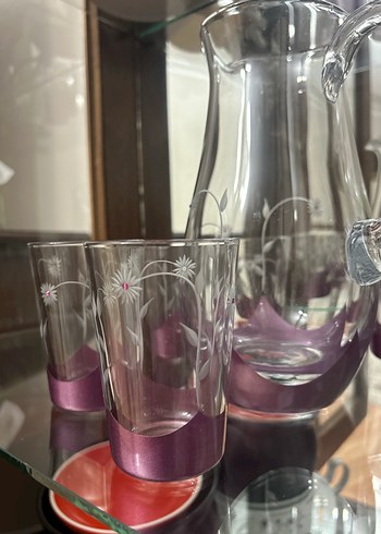 Mor Detaylı Cam Sürahi ve Bardak Seti - Görsel 3
