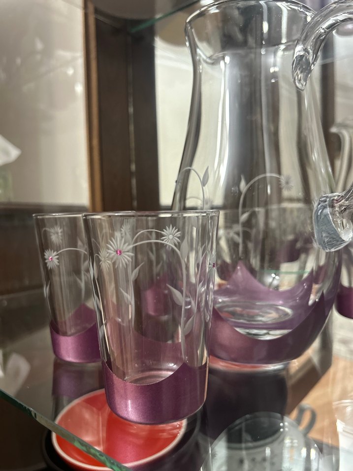 Mor Detaylı Cam Sürahi ve Bardak Seti - Görsel 3