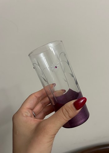 Koyu Mor Çiçek Desenli Cam Bardak Seti - Görsel 2