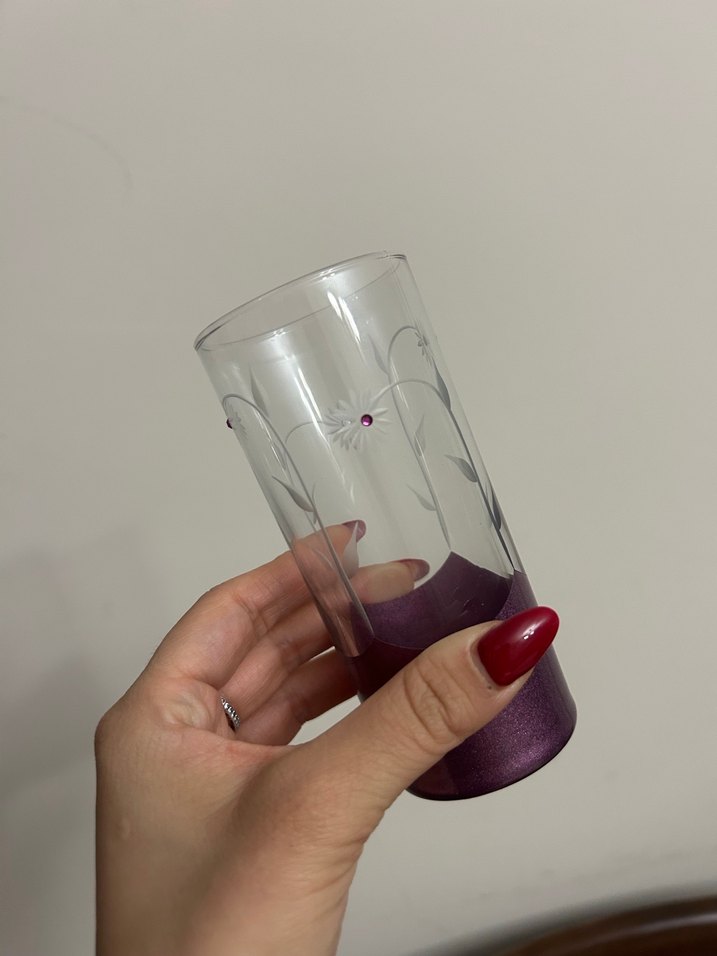 Koyu Mor Çiçek Desenli Cam Bardak Seti - Görsel 2