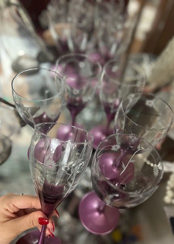 Mor Ayaklı İşlemeli Kadeh Seti - Görsel 2