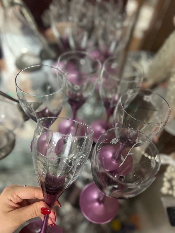 Mor Ayaklı İşlemeli Kadeh Seti - Görsel 2