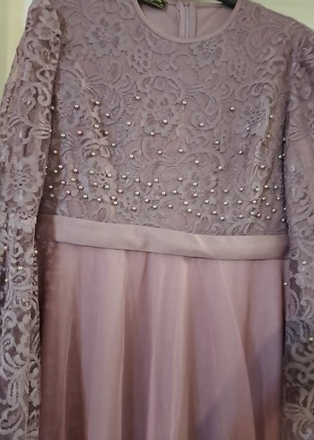 Dantel Detaylı Uzun Mor Abiye Elbise - Görsel 3