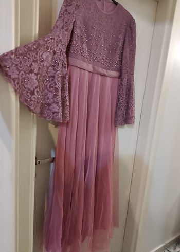 Dantel Detaylı Uzun Mor Abiye Elbise - Görsel 2