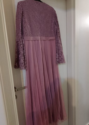 Dantel Detaylı Uzun Mor Abiye Elbise - Görsel 6