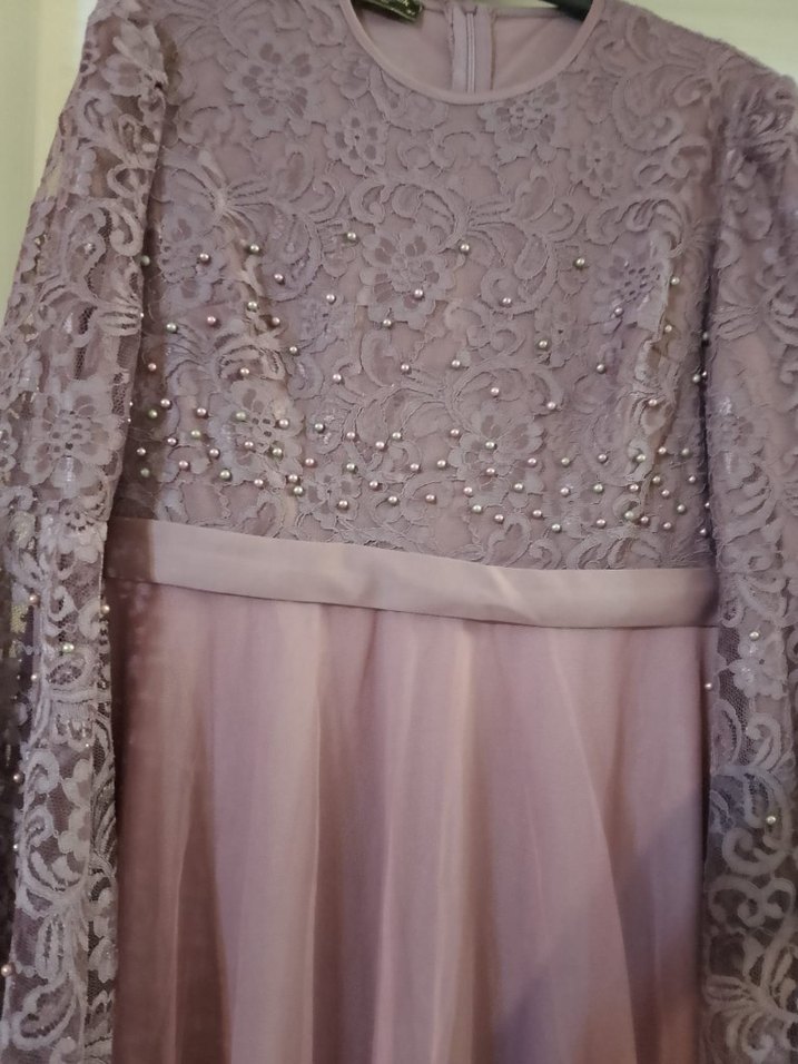 Dantel Detaylı Uzun Mor Abiye Elbise - Görsel 3