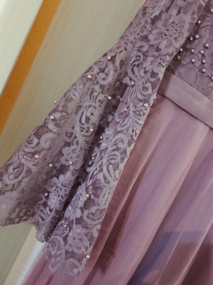 Dantel Detaylı Uzun Mor Abiye Elbise - Görsel 4