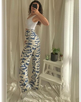 xs Beden mavi Renk Mavi zebra wide leg jean