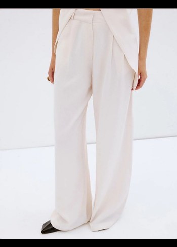 Vatkalı Modal Karışımlı Ekru Wide Leg - Görsel 2