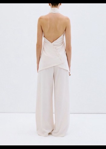 Vatkalı Modal Karışımlı Ekru Wide Leg - Görsel 3