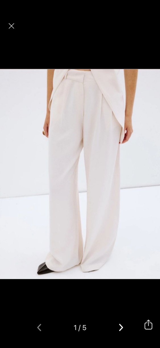 Vatkalı Modal Karışımlı Ekru Wide Leg - Görsel 2