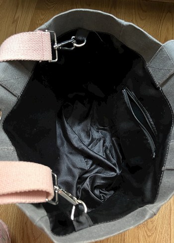 Fluffy Omuz/Kol Çantası Gri Kanvas Mumlu Çanta - Görsel 3