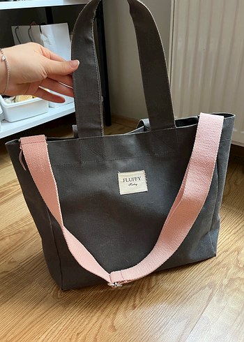 Fluffy Omuz/Kol Çantası Gri Kanvas Mumlu Çanta - Görsel 2