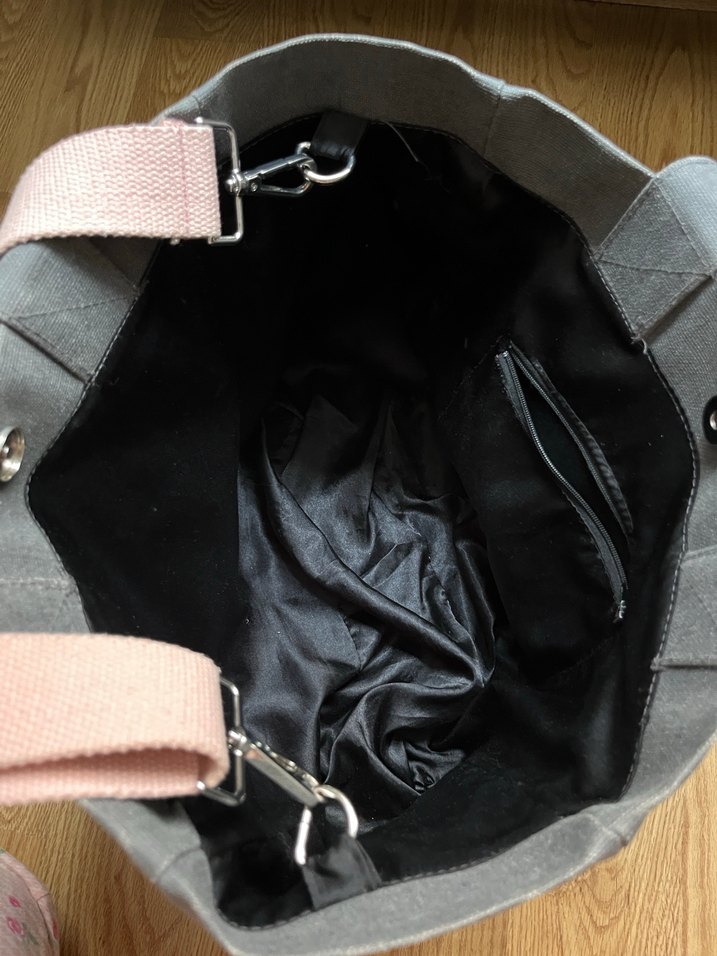 Fluffy Omuz/Kol Çantası Gri Kanvas Mumlu Çanta - Görsel 3