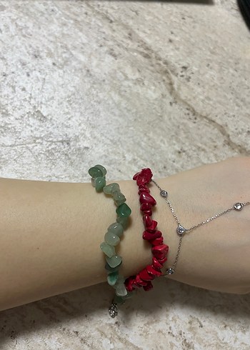 Doğal Taş bileklik mercan ve aventurin - Görsel 3