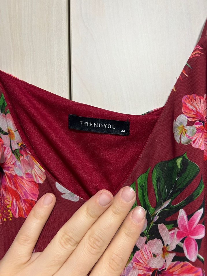 Bordo Çiçek Desenli Uzun Askılı Bohem Elbise - Görsel 3