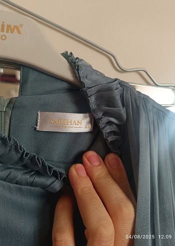 Gri Uzun Kollu Vintage Kadın Abiye Elbise - Görsel 7