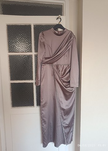 Bej Drapeli Uzun Abiye Elbise - Görsel 5