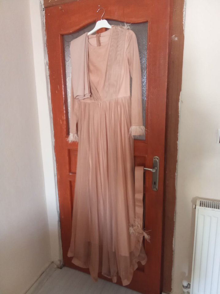 Bordo İşlemeli Uzun Kollu Uzun Elbise - Görsel 3