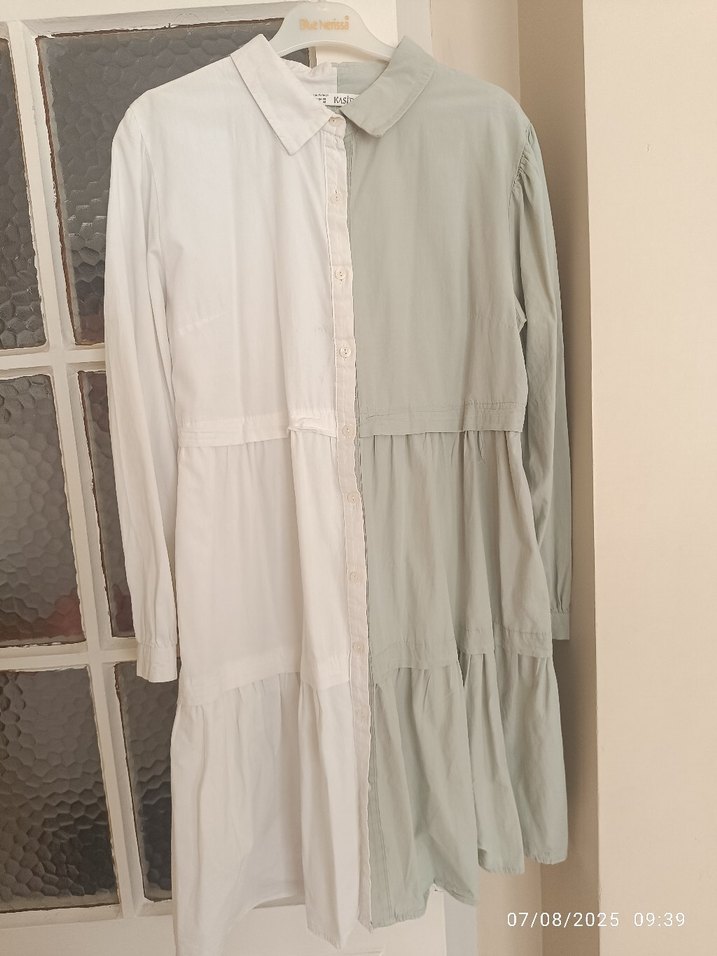 Beyaz Gri Uzun Kollu Hamile Tunik - Görsel 2