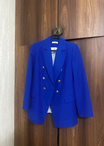 Diğer Mavi Kadın Uzun Kesim Düğmeli Blazer