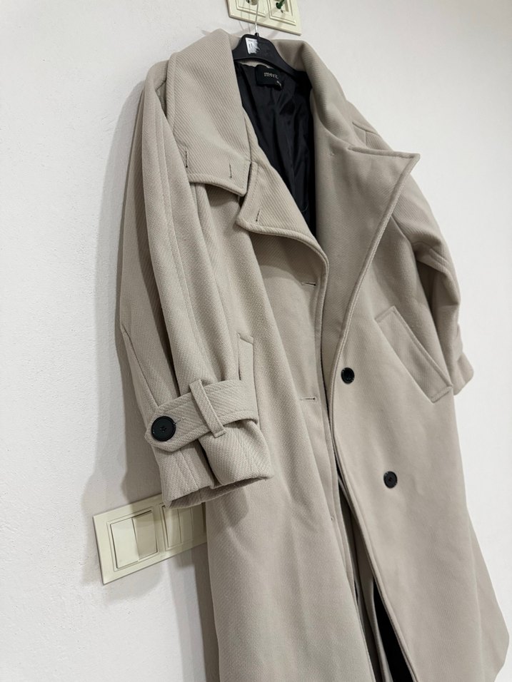 Bej Uzun Oversize Kadın Kaban - Görsel 3