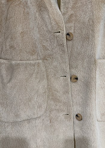 Bej Süet Kadın Uzun Düğmeli Kaban - Görsel 4