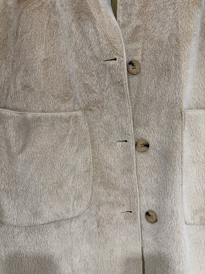 Bej Süet Kadın Uzun Düğmeli Kaban - Görsel 4