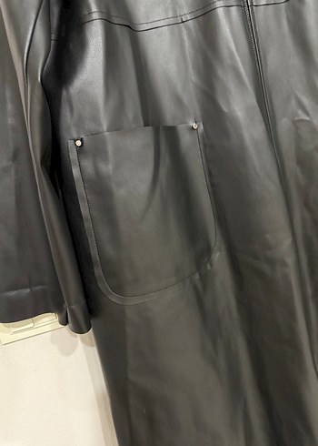 Siyah Deri Uzun Kadın Kaban - Görsel 6