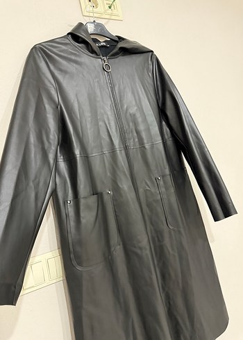 Siyah Deri Uzun Kadın Kaban - Görsel 2