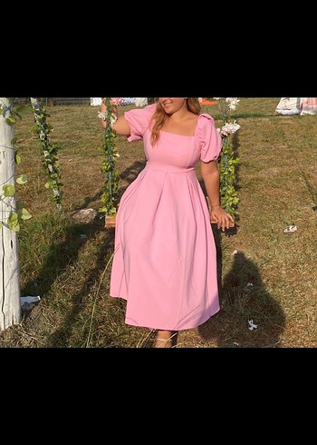 Pembe Midi Bohem Elbise