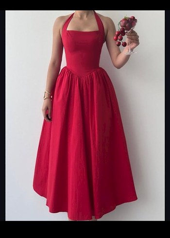 Kırmızı Straplez Uzun Vintage Elbise