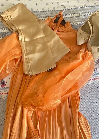 Uzun, Salaş, Drapeli Kadın Abiye Elbise - Görsel 4