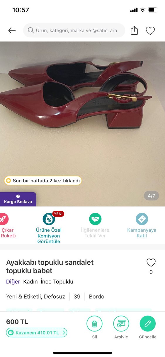 Bordo Rugan Tokalı Stiletto - Görsel 5