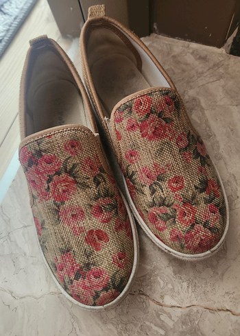 Bej Çiçek Desenli Kadın Dolgu Topuk Espadril - Görsel 5