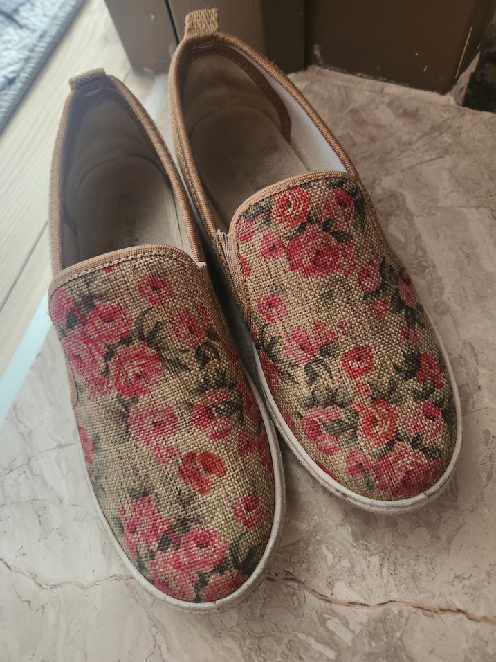 Bej Çiçek Desenli Kadın Dolgu Topuk Espadril - Görsel 5