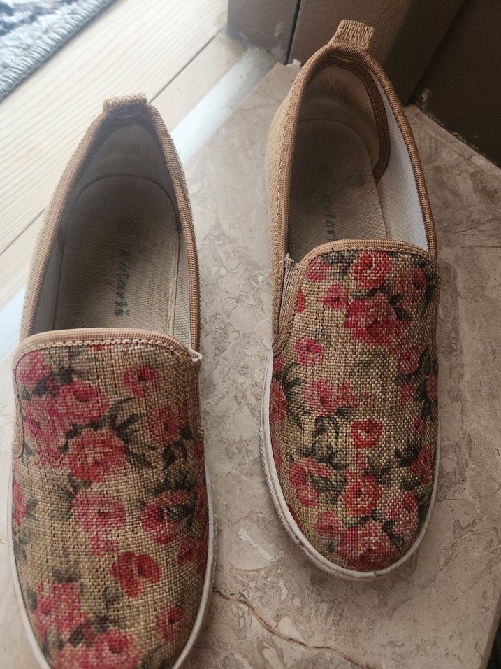 Bej Çiçek Desenli Kadın Dolgu Topuk Espadril - Görsel 2