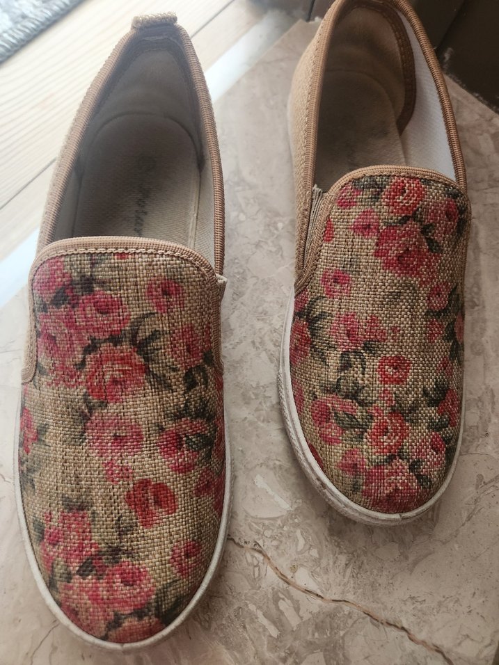 Bej Çiçek Desenli Kadın Dolgu Topuk Espadril - Görsel 3