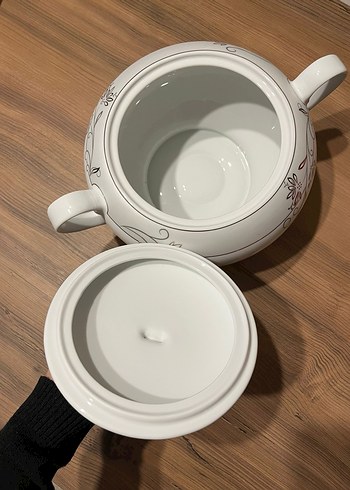 Beyaz Gri Desenli Porselen Çorba Tenceresi - Görsel 3