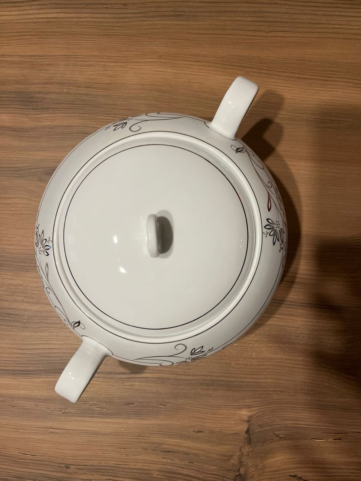 Beyaz Gri Desenli Porselen Çorba Tenceresi - Görsel 2