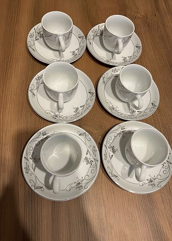 Gri Desenli Beyaz Porselen Kahve Fincanı (6lı) - Görsel 3