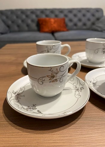 Gri Desenli Beyaz Porselen Kahve Fincanı (6lı) - Görsel 2