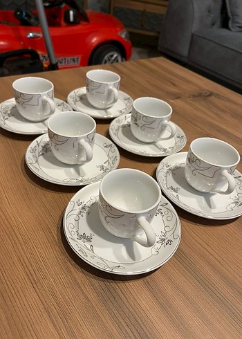 Gri Desenli Beyaz Porselen Kahve Fincanı (6lı) - Görsel 5