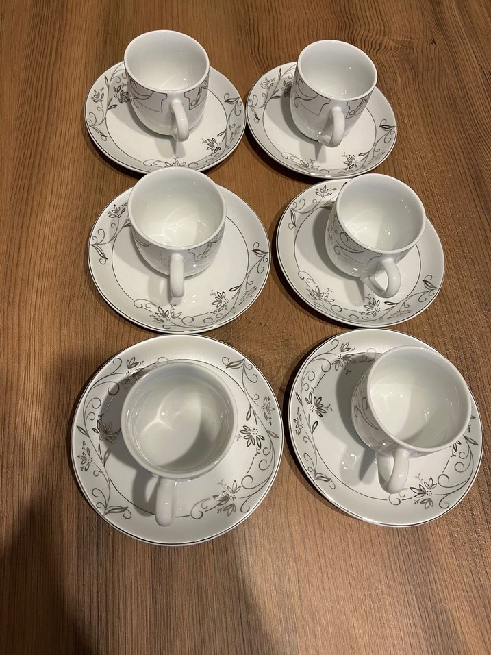 Gri Desenli Beyaz Porselen Kahve Fincanı (6lı) - Görsel 3