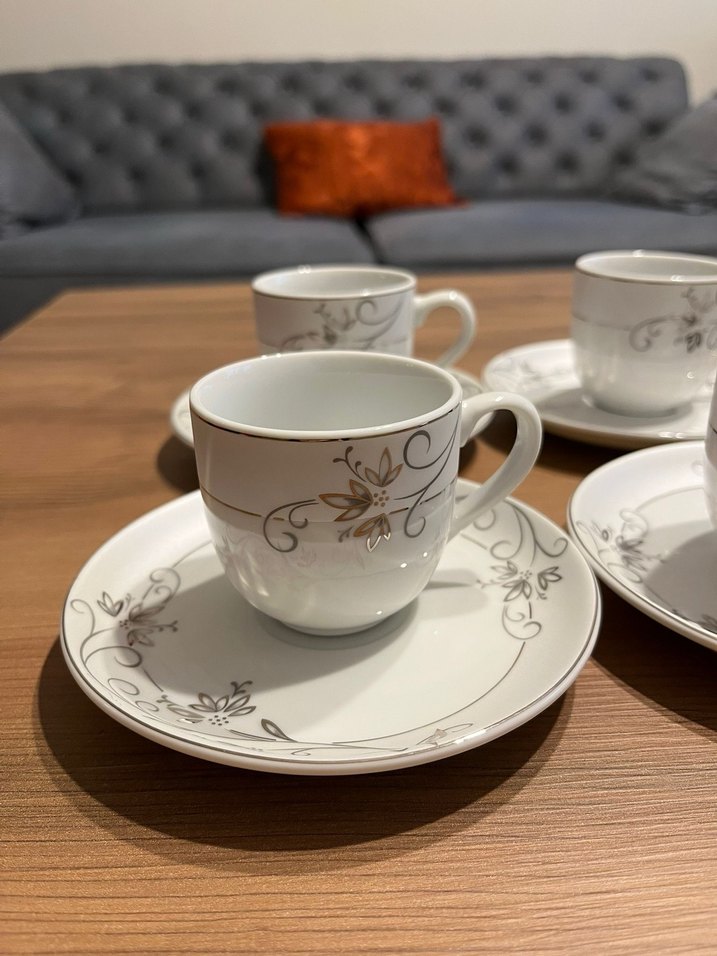 Gri Desenli Beyaz Porselen Kahve Fincanı (6lı) - Görsel 4
