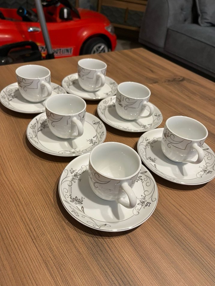Gri Desenli Beyaz Porselen Kahve Fincanı (6lı) - Görsel 5